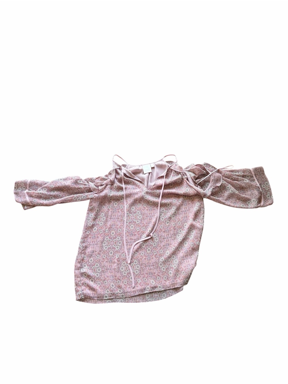 LC Lauren Conrad Blush Pink Floral Cold-Shoulder Tie-Neck Blouse